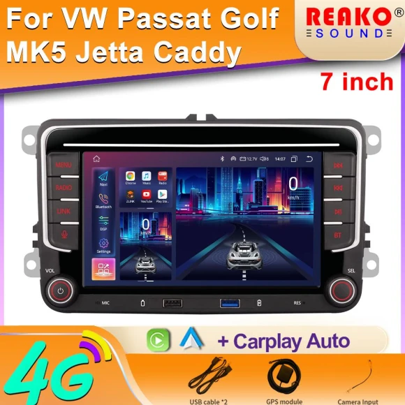 7-inch 2 Din Car Radio with GPS, Android Auto, and CarPlay — In-Dash, Reakosound