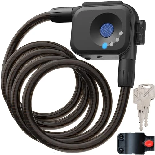 Fingerprint Bicycle Lock with Key Lightweight Anti-Theft and Weather Resistant Digital Electronic Biometric Intelligent... — Cable, OFASONO