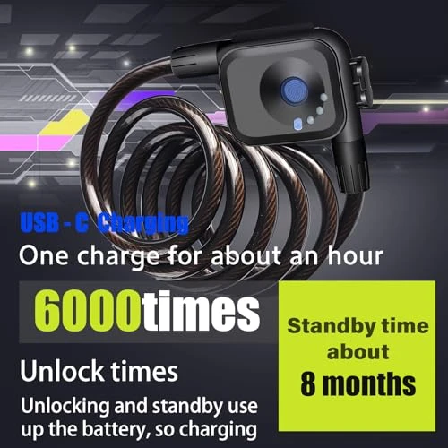 Fingerprint Bicycle Lock with Key Lightweight Anti-Theft and Weather Resistant Digital Electronic Biometric Intelligent... — Cable, OFASONO