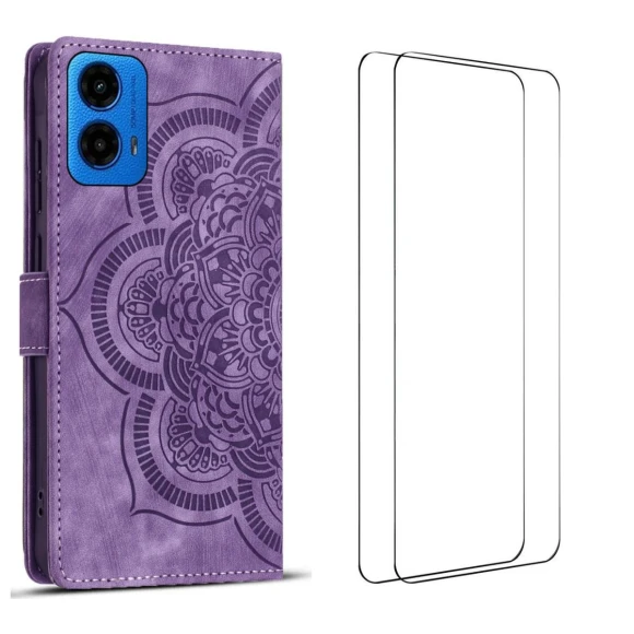 Mandala Leather Phone Cover with 2Pcs Tempered Glass — Phone Accessories, WANLONFENG