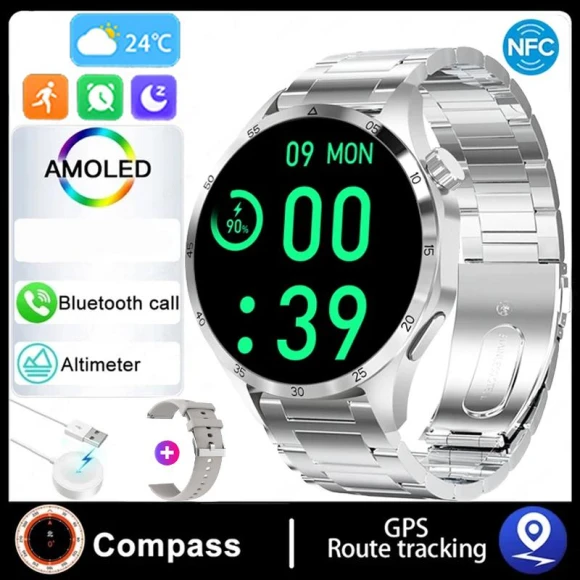 Smart Watch with AMOLED HD Display, Bluetooth Calling, NFC, Health Monitoring — Smartwatches, Zodvboz
