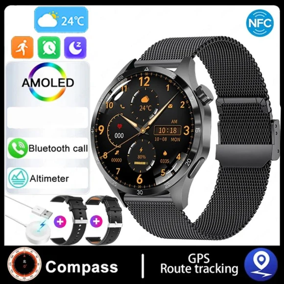 Smart Watch with AMOLED HD Display, Bluetooth Calling, NFC, and Health Monitoring — Smartwatches, Zodvboz