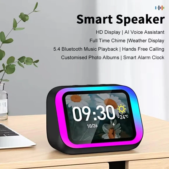 Smart Speaker with AI, Bluetooth 5.4, Voice Assistant, HD Touch Display, Digital Photo Frame, Alarm Clock, Hi-Fi Stereo... — Portable Audio, MDH