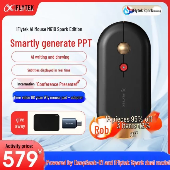 Spark Edition AI Smart Office Mouse — Voice Recognition & Productivity Software, iFLYTEK