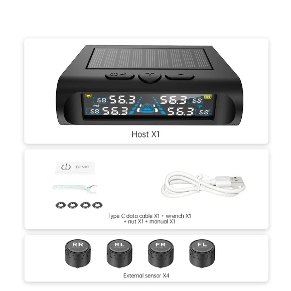 Tire Pressure Monitoring System with 4 External Sensors and Digital LCD Display — TPMS Sensor Replacements, Vinde Home
