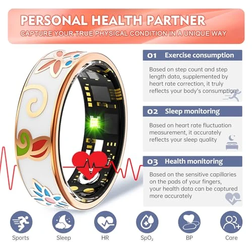 Smart Ring Fitness Tracker with Heart Rate, Blood Oxygen, Blood Pressure, Sleep Monitoring, Step Counting, IP68... — Smart Rings, Kuxlagz