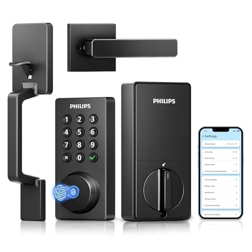 Wi-Fi Smart Door Lock Deadbolt with Handle Set — Electromagnetic Security Locks, Philips