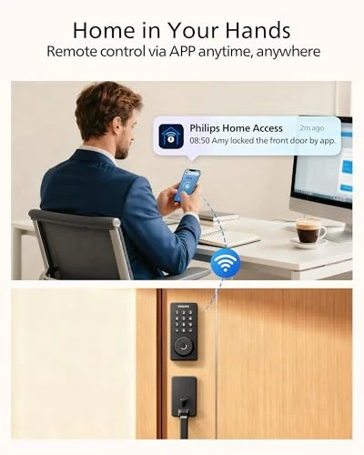 Wi-Fi Smart Door Lock Deadbolt with Handle Set — Electromagnetic Security Locks, Philips