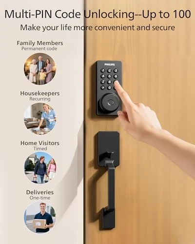 Wi-Fi Smart Door Lock Deadbolt with Handle Set — Electromagnetic Security Locks, Philips
