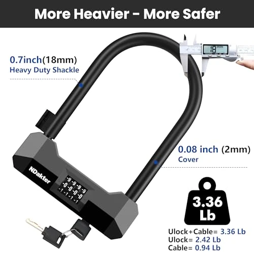 Heavy Duty Anti Theft Bicycle Combo U Lock with Steel Cable and Bracket — U-Lock, NDakter