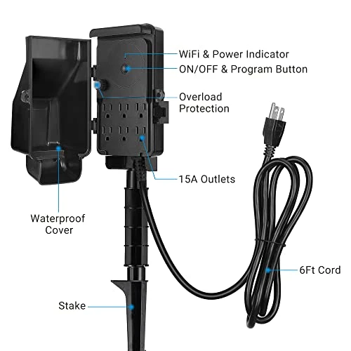 WiFi Smart Yard Stake Plug with 6 Outlets — Power Solutions & Surge Protection, DEWENWILS
