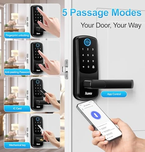 Keyless Entry Fingerprint Smart Door Lock with Built-in Wi-Fi, Touch Digital Keypad and Handle — Deadbolts, Aceele
