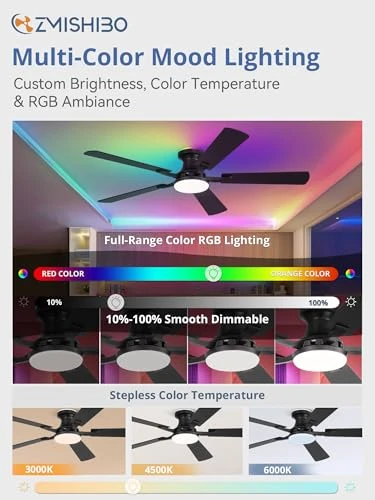 Smart Ceiling Fan with RGB Lights — Ceiling Fans, ZMISHIBO