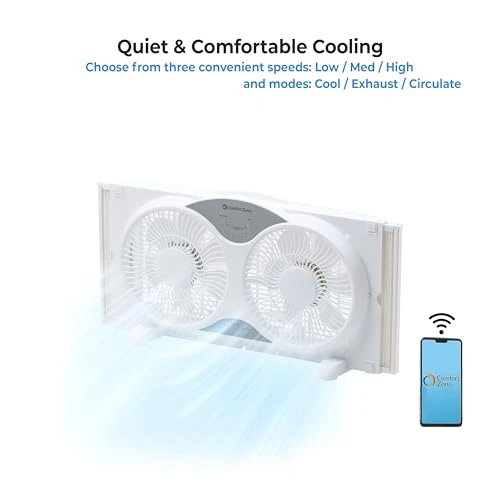 Window Fan with Dual 3-Speed Fans, Auto-Locking Expanders, 3 Modes, Wi-Fi App Control, Fabric Cover & Bug Screen — Window Ventilation Solutions, Comfort Zone