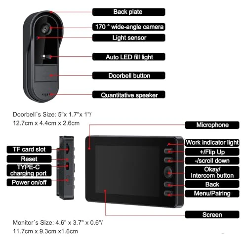Wireless Video Doorbell with Monitor — Security Cameras, TKMARS