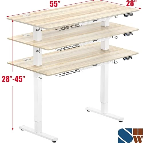 Electric Height Adjustable Standing Desk with Drawer and Memory Preset — Office, SHW