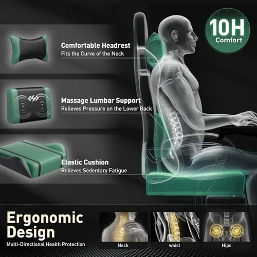 Ergonomic Gaming Chair with Massage Lumbar Support — Gaming Chairs, HLDIRECT