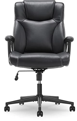 Executive Office Chair with Layered Body Pillows, Contoured Lumbar, Adjustable Seat Height, Bonded Leather — Desk Chairs, Serta