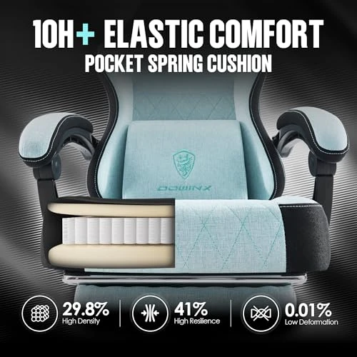 Gaming Chair Fabric with Pocket Spring Cushion, High Back Ergonomic Computer Chair with Footrest for Adults, Massage... — Gaming Chairs, Dowinx