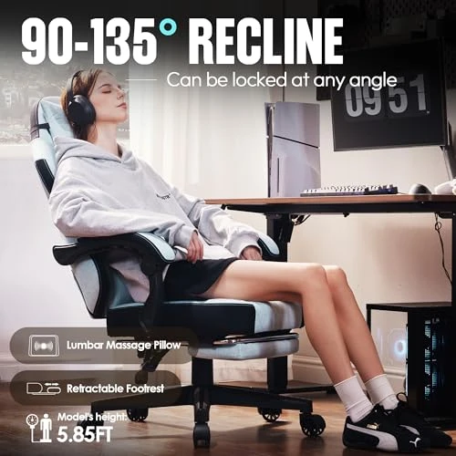 Gaming Chair Fabric with Pocket Spring Cushion, High Back Ergonomic Computer Chair with Footrest for Adults, Massage... — Gaming Chairs, Dowinx