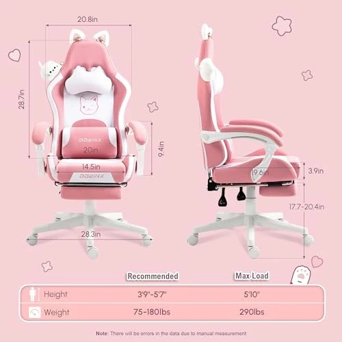 Gaming Chair with Cat Ears and Massage Lumbar Support — Gaming Chairs, Dowinx
