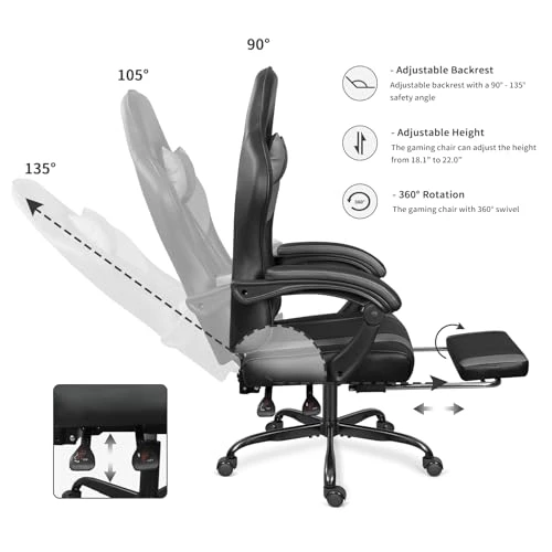 Gaming Chair with Footrest and Massage Lumbar Support — Massage Chairs, ErgoDesign