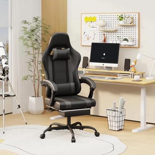 Gaming Chair with Footrest and Massage Lumbar Support — Massage Chairs, ErgoDesign