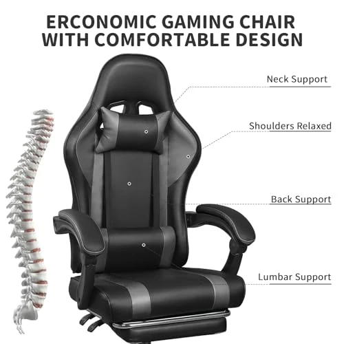 Gaming Chair with Footrest and Massage Lumbar Support — Massage Chairs, ErgoDesign