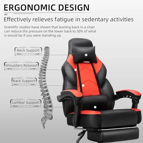Gaming Chair with Footrest, Massage Lumbar Support, Height Adjustment, and 360° Swivel Seat — Gaming Chairs, Shintenchi