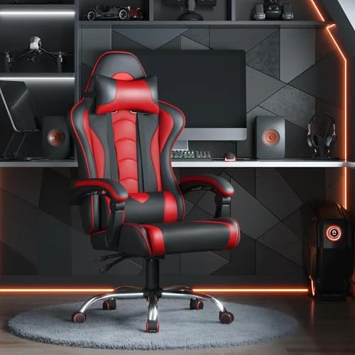 Gaming Chair with Headrest and Massage Lumbar Support — Gaming Chairs, Yaheetech