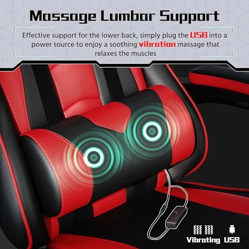 Gaming Chair with Headrest and Massage Lumbar Support — Gaming Chairs, Yaheetech