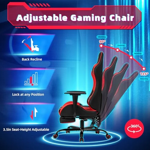 Massage Gaming Chair with Footrest — Gaming Chairs, ECOTOUGE