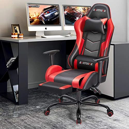 Massage Gaming Chair with Footrest — Gaming Chairs, ECOTOUGE