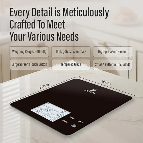 Smart Kitchen Scale with Bluetooth App, High-Precision Digital Food Scale for Baking, Cooking & Diet, 10000 Food... — Weight Management Tools, EILISON