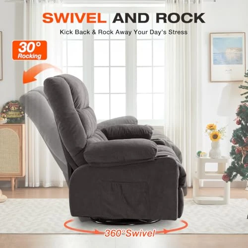 Swivel Recliner Chair with Vibration Massage and Lumbar Heat — Recliners, MAHOMICO