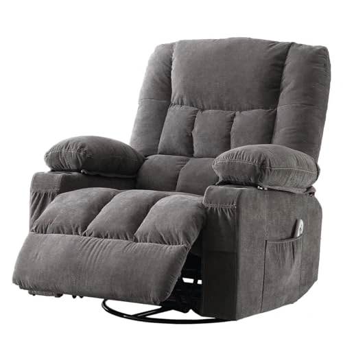 Swivel Recliner Chair with Vibration Massage and Lumbar Heat — Recliners, MAHOMICO
