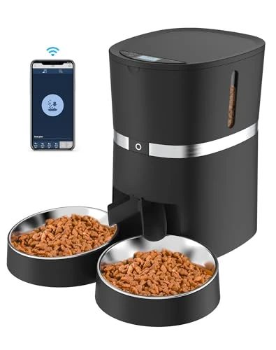 Automatic Pet Feeder with WiFi, App Control, Two-Way Splitter, Two Bowls, Voice Recorder, and Portion Control — Automatic Feeders, WellToBe
