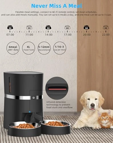 Automatic Pet Feeder with WiFi, App Control, Two-Way Splitter, Two Bowls, Voice Recorder, and Portion Control — Automatic Feeders, WellToBe