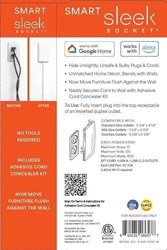 Universal Outlet Concealer with Wi-Fi Smart Power Strip — Power Solutions & Surge Protection, Sleek Socket