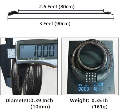 4 Digit 3 Feet Long Bike Lock Cable Combination, Revelook