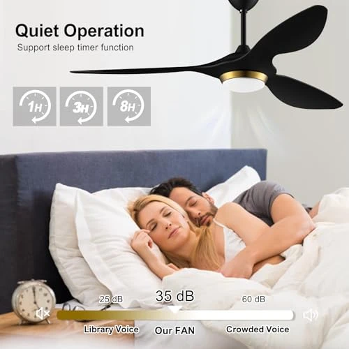 52 Inch Black Modern Ceiling Fan with Light and Remote Control — Ceiling Fans, reiga