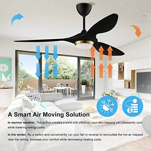 52 Inch Black Modern Ceiling Fan with Light and Remote Control — Ceiling Fans, reiga