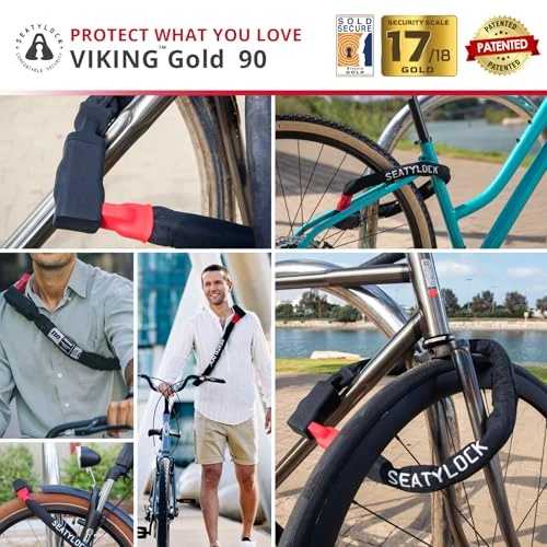 Bike Chain Lock with Key - Magnetic Patented Sold Secure Gold Rated - Heavy Duty Anti Theft - Smart Ultra Security..., Seatylock