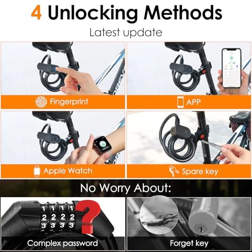 Fingerprint Bike Lock with Keys — Cable, Eseesmart
