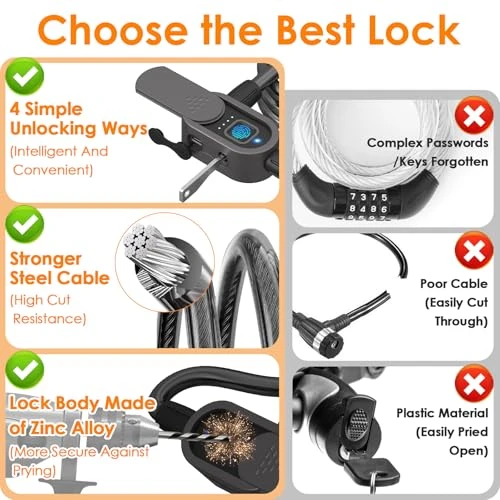 Fingerprint Bike Lock with Keys — Cable, Eseesmart