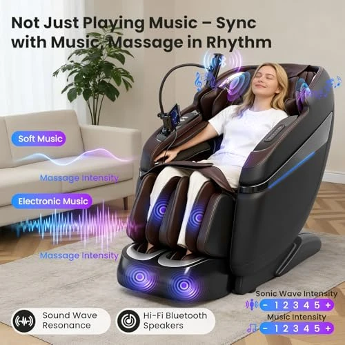 4D Music Rhythm Massage Chair Full Body with Zero Gravity, SL-Track Shiatsu Recliner, Knee Heating Blanket, AI Voice,... — Beds & Tables, KTENTITO
