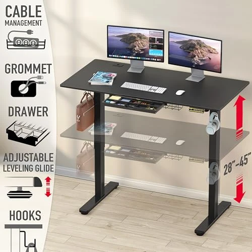 Electric Height Adjustable Standing Desk with Drawer and Memory Preset — Office, SHW