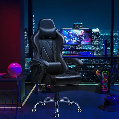 Gaming Chair with Footrest and Massage Lumbar Support — Gaming Chairs, Shahoo