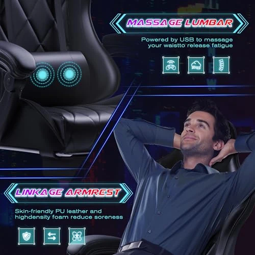 Gaming Chair with Footrest and Massage Lumbar Support — Gaming Chairs, Shahoo
