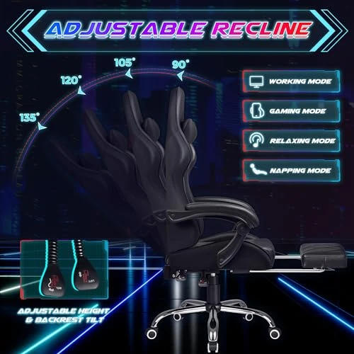 Gaming Chair with Footrest and Massage Lumbar Support — Gaming Chairs, Shahoo